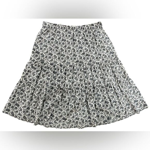 Theory Silk Tiered A-Line Skirt Size Medium Floral Cream and Black Mini - Picture 1 of 4